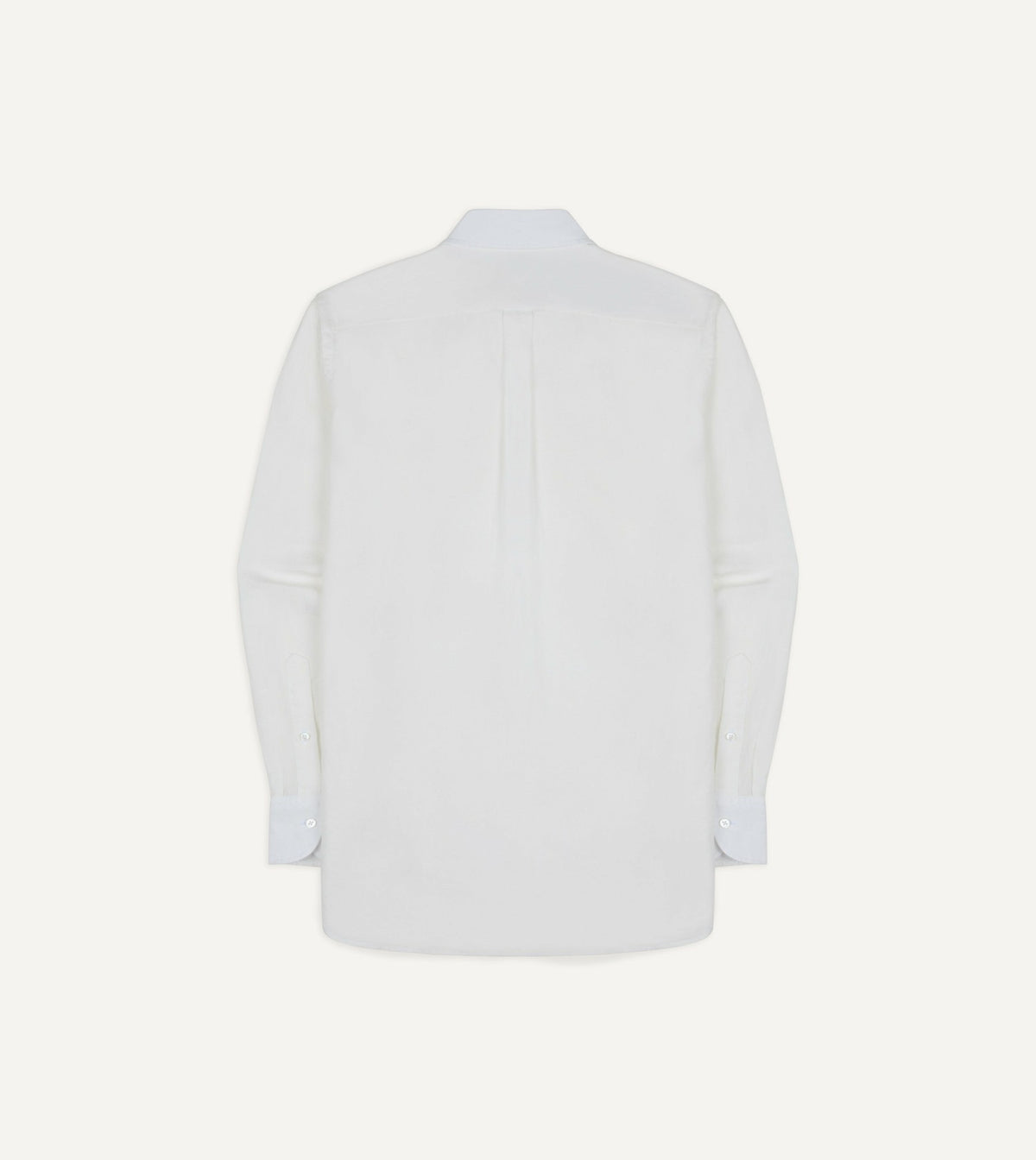 Drake's White Linen Two-Pocket Long Point Collar Work Shirt