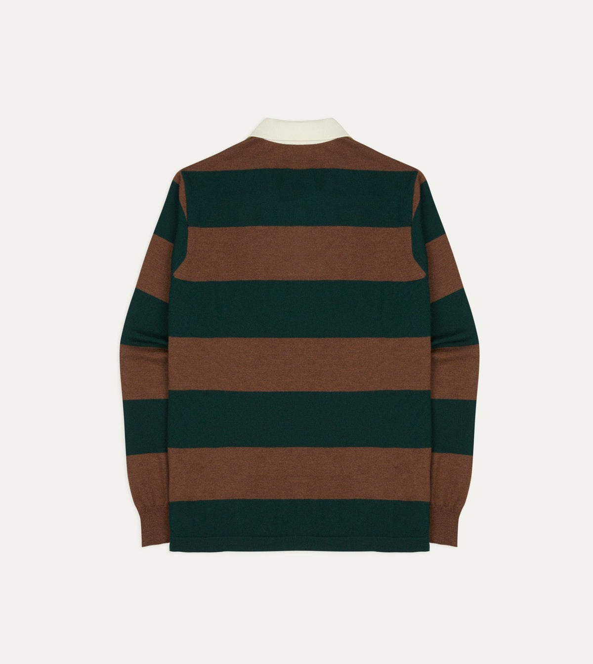 Drake's Green and Brown Block Stripe Knitted Rugby Shirt
