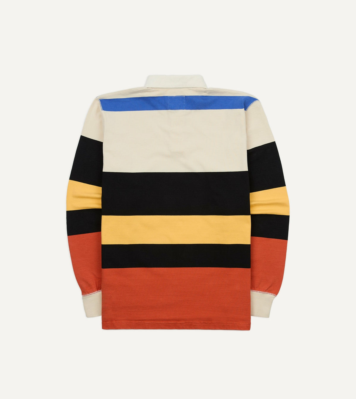 Drake's Ecru, Black and Orange Multi Stripe Cotton Rugby Shirt