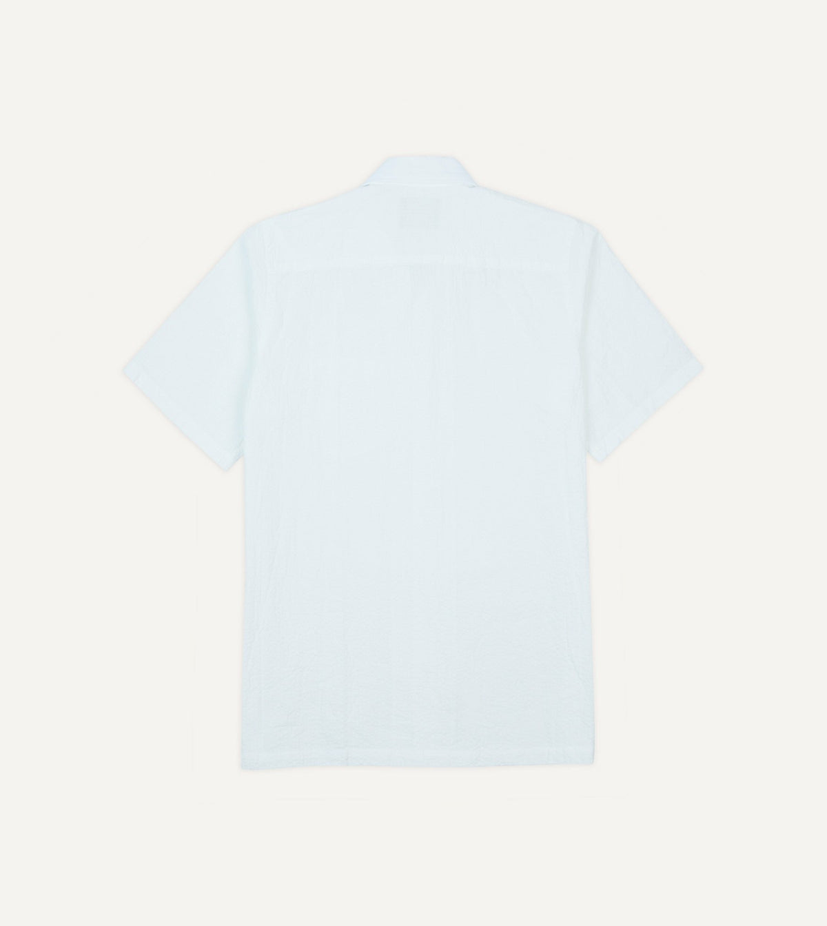 Drake's White Cotton-Linen Seersucker Camp Collar Short Sleeve Shirt