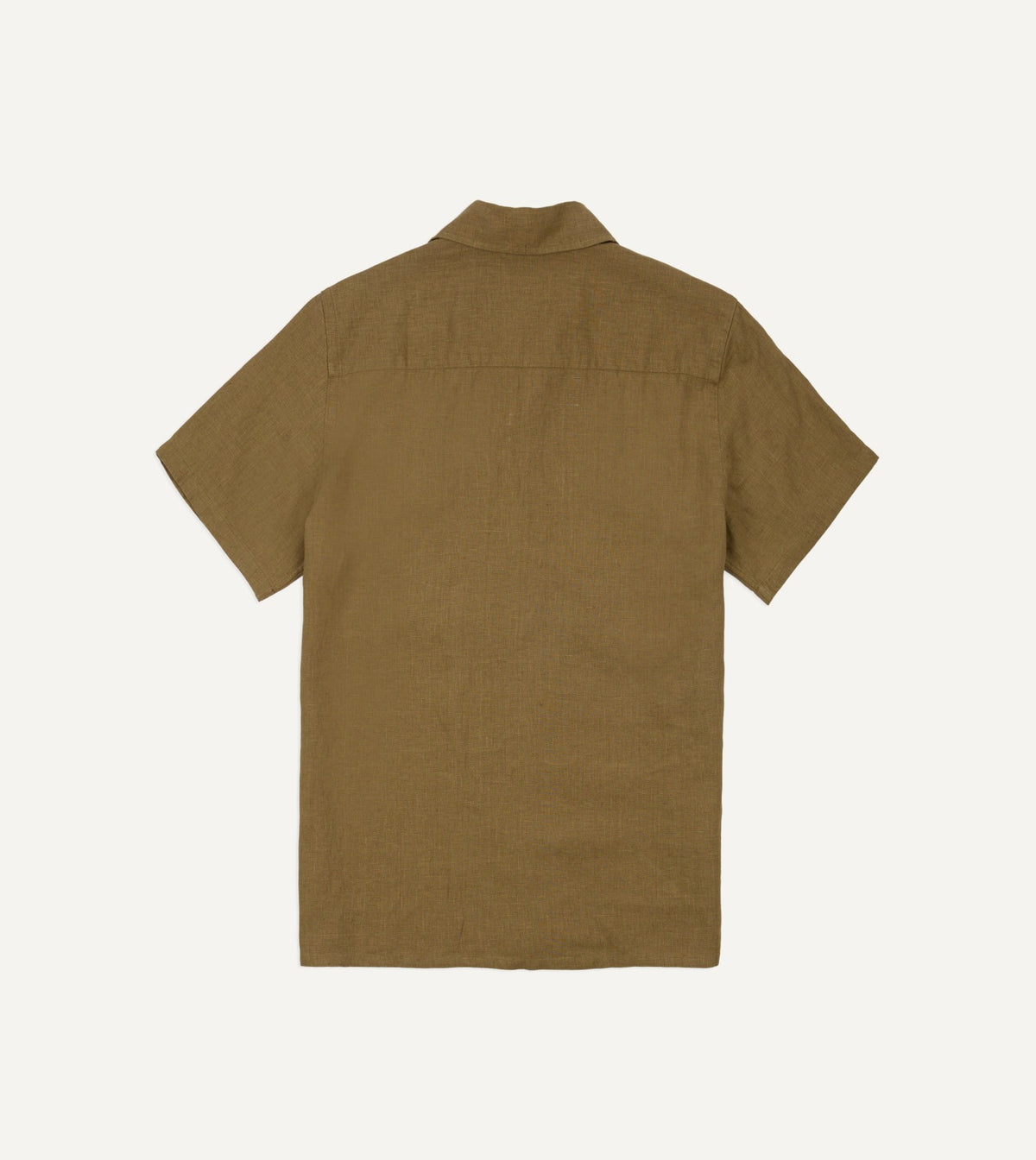 Drake's Khaki Linen Short Sleeve Camp Collar Military Shirt