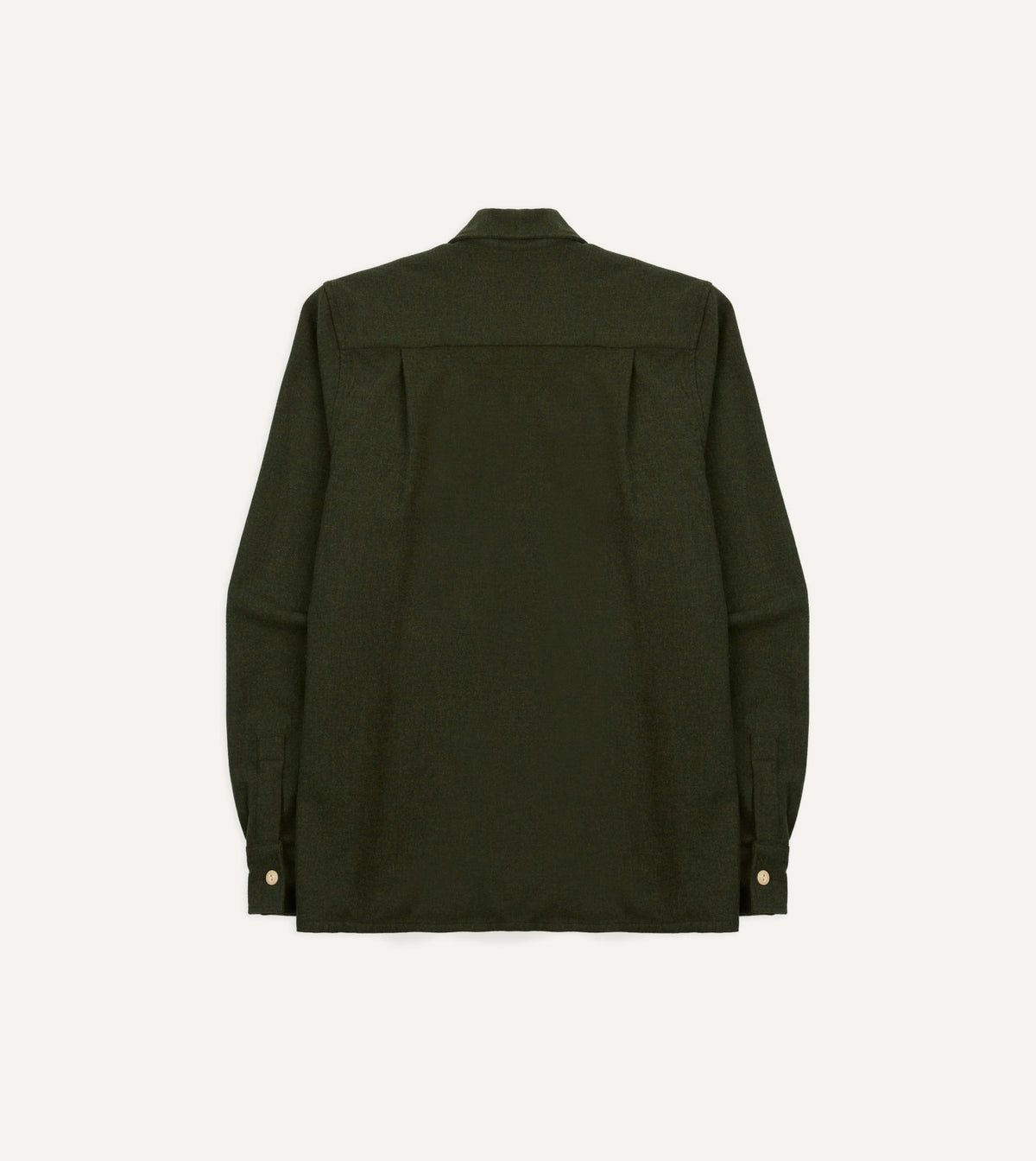 Drake's Dark Green Wool Two-Pocket Camp Collar Work Shirt