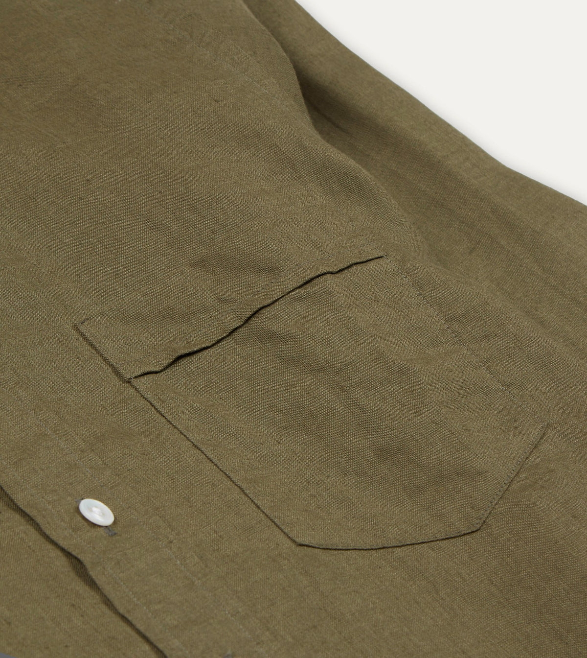 Drake's Khaki Green Linen Spread Collar Shirt