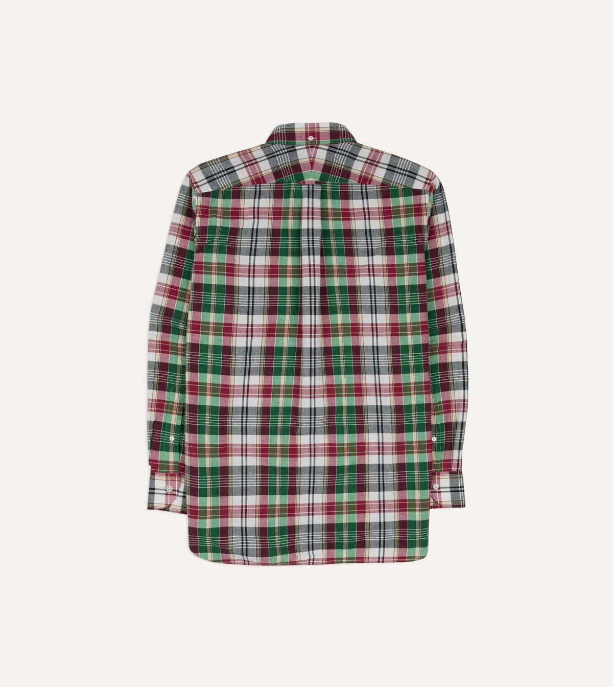 Drake's Green and Burgundy Madras Check Cotton Button-Down Shirt