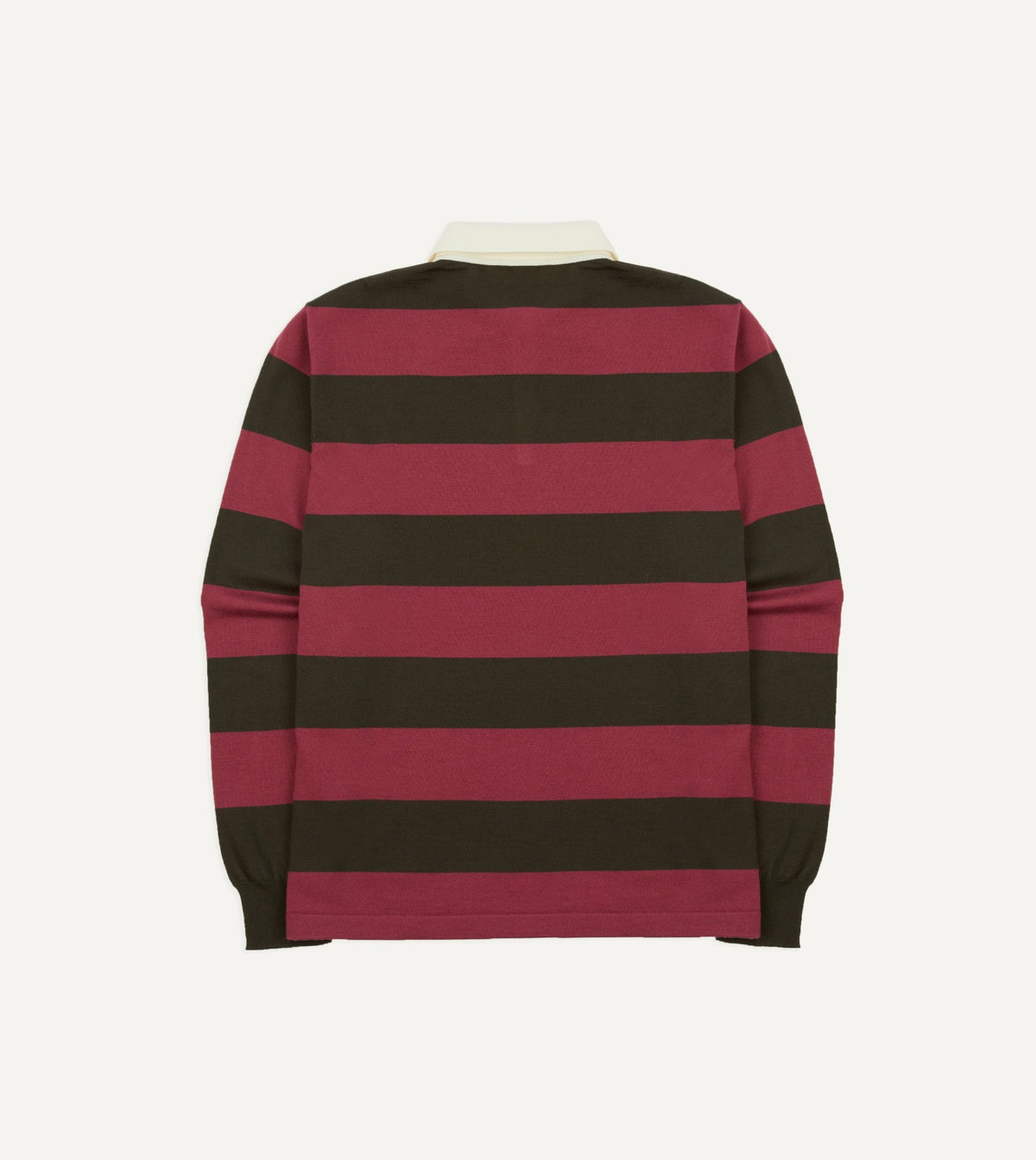 Drake's Pink and Olive Block Stripe Knitted Rugby Shirt