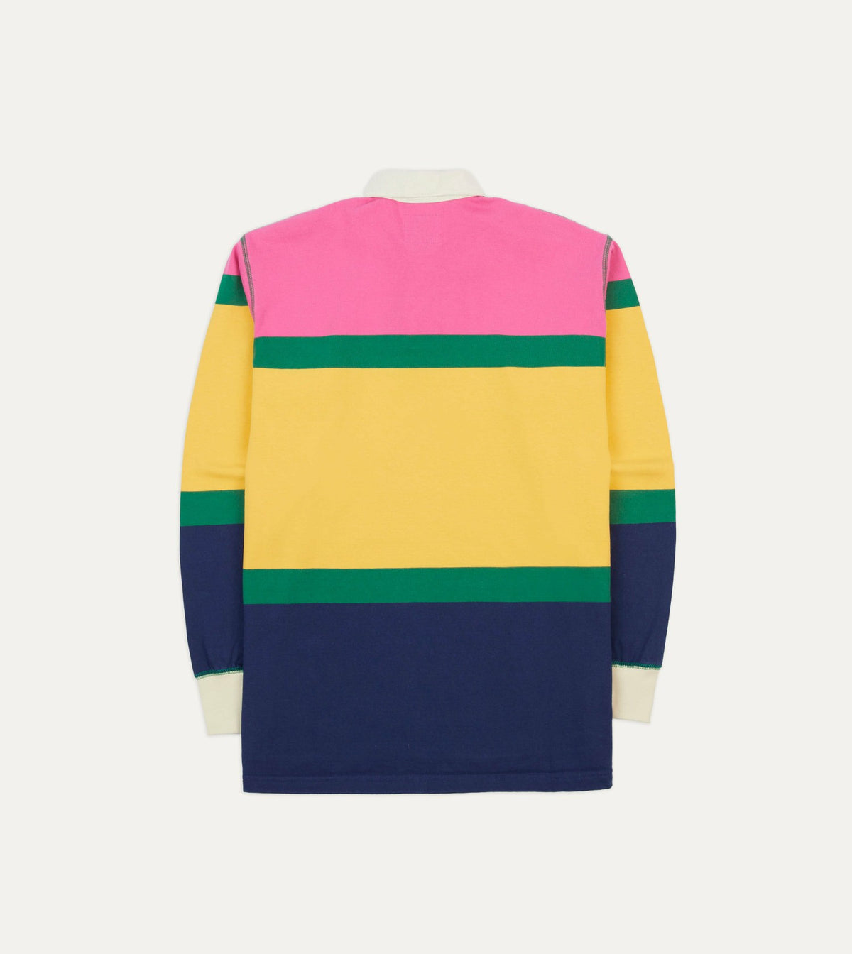 Drake's Pink, Green, Yellow and Navy Multi Stripe Cotton Rugby Shirt