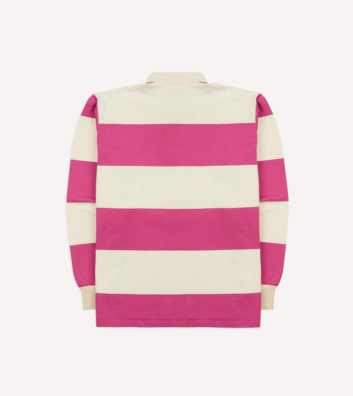 Drake's Pink and White Stripe Cotton Mandarin Collar Rugby Shirt