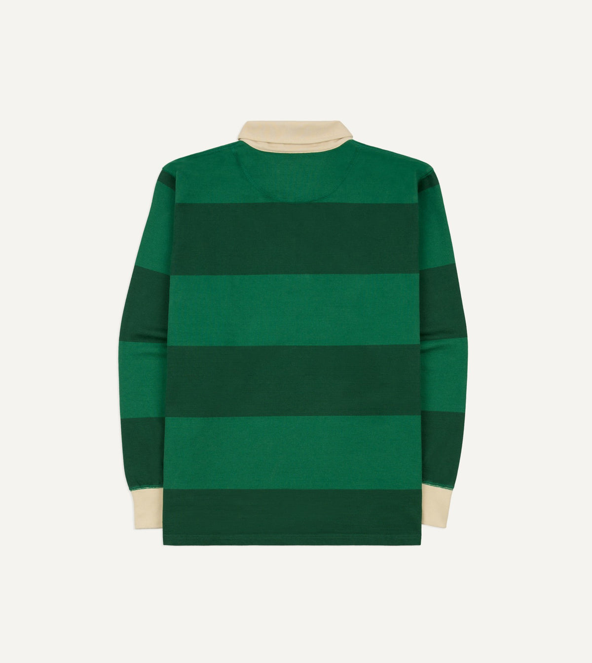 Drake's Green Block Stripe Cotton Quarter Zip Rugby Shirt