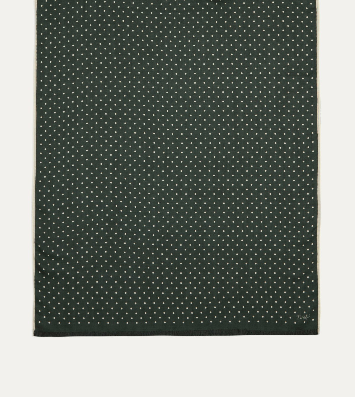Drake's Green Polka Dot Print Shoestring Wool-Silk Scarf