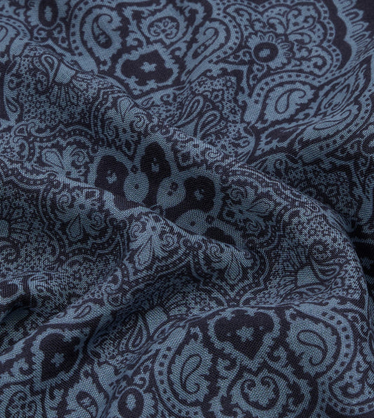 Drake's Navy Paisley Tile Print Wool-Silk Pocket Square