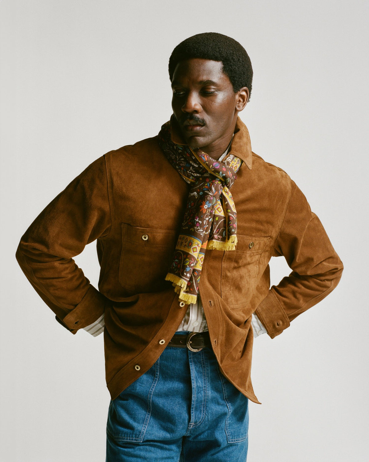 Drake's Tobacco Raw Suede Overshirt