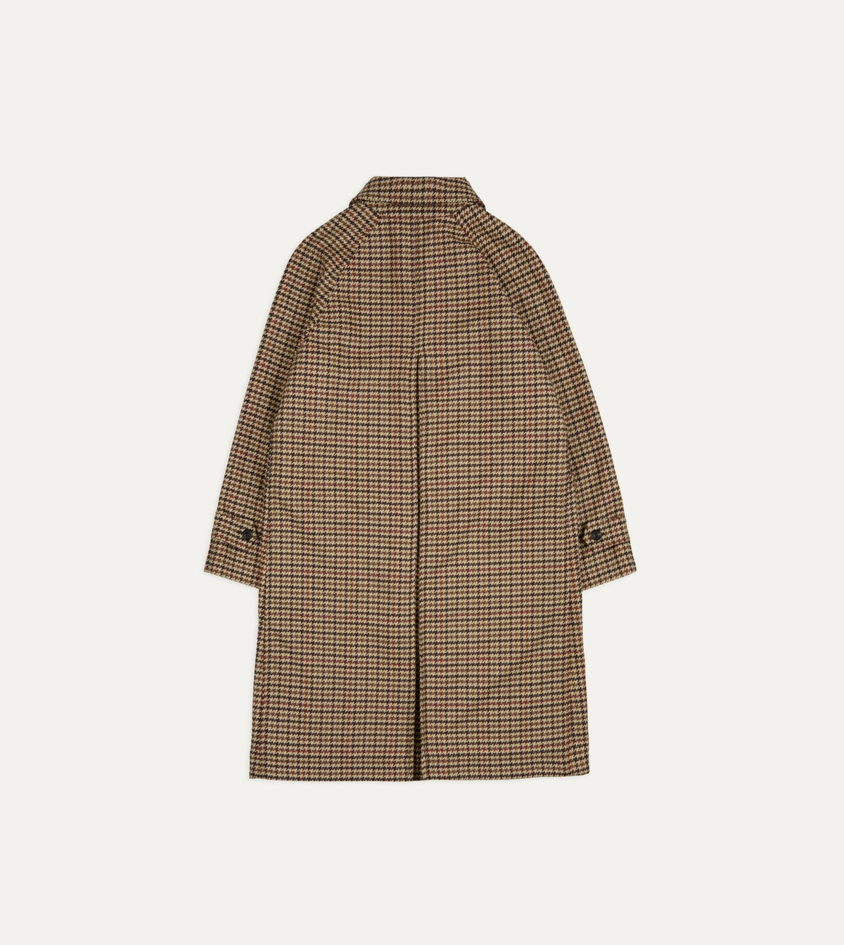 Drake's Brown Houndstooth Check Wool Raglan Coat