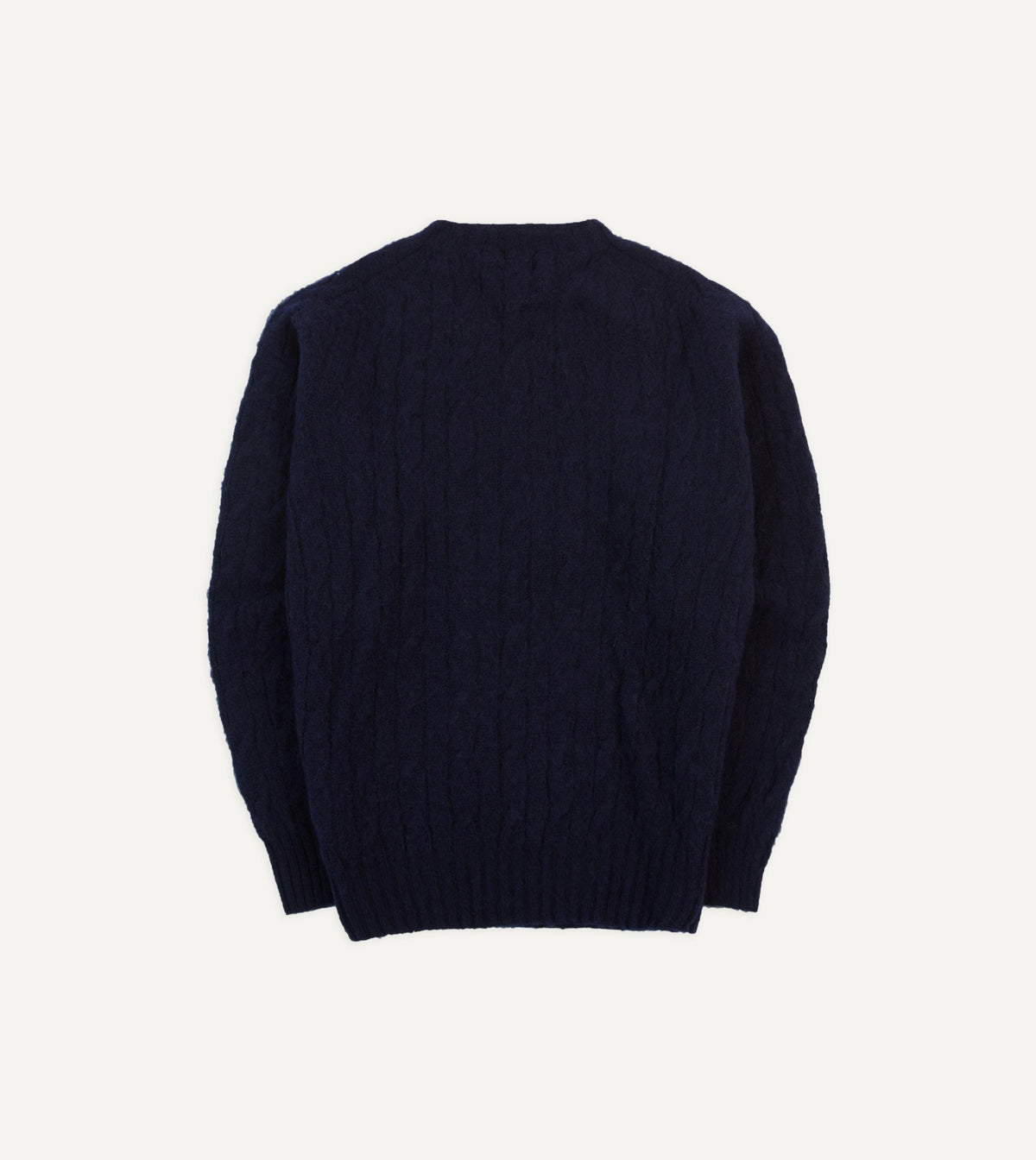 Drake's Navy Brushed Cable Knit Shetland Crew Neck Jumper
