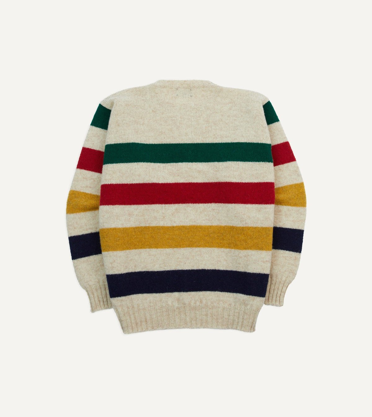 Drake's Ecru Multi Thick Stripe Brushed Shetland Crew Neck Jumper