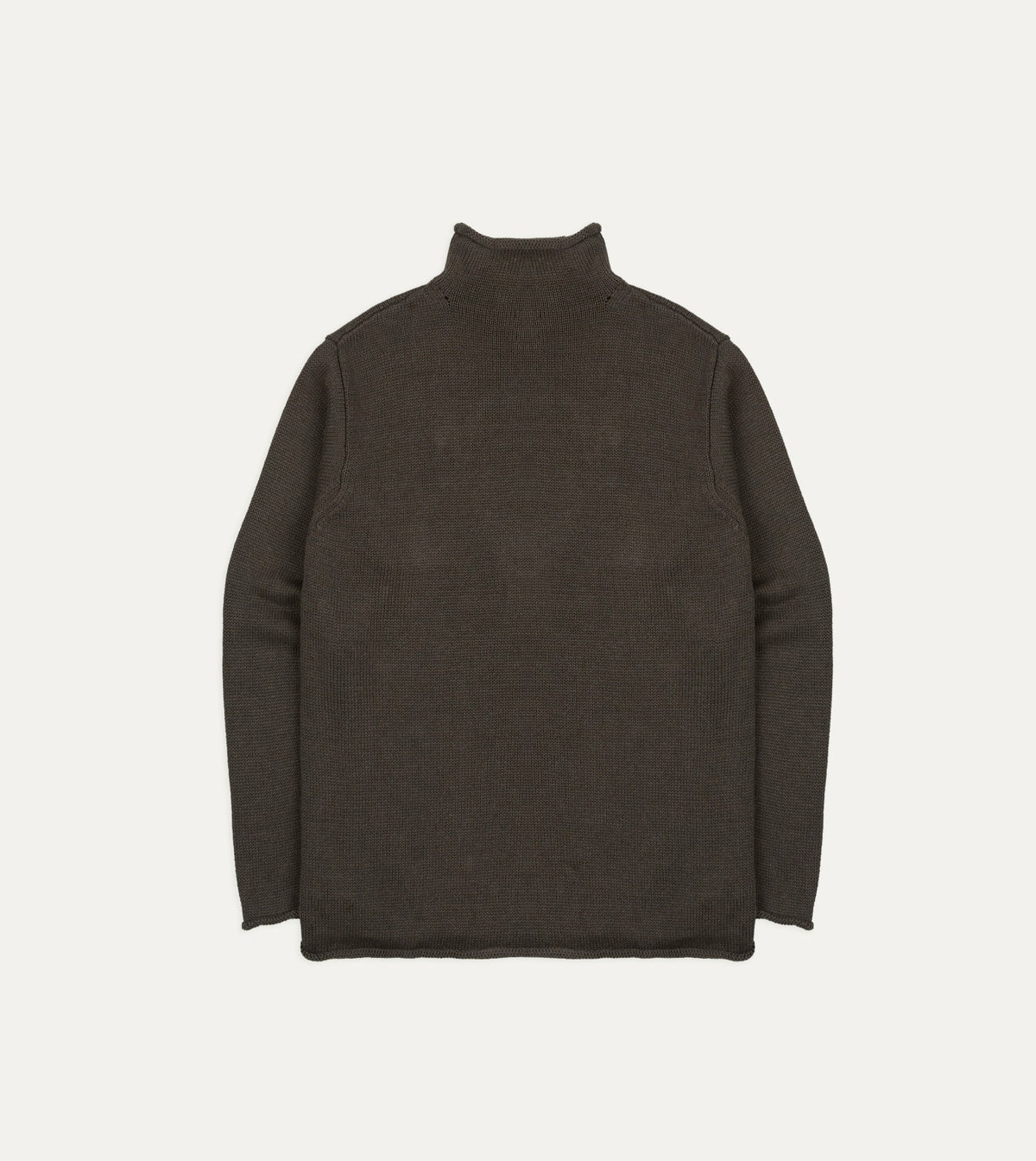 Drake's Brown Linen-Cotton Mock Neck Jumper