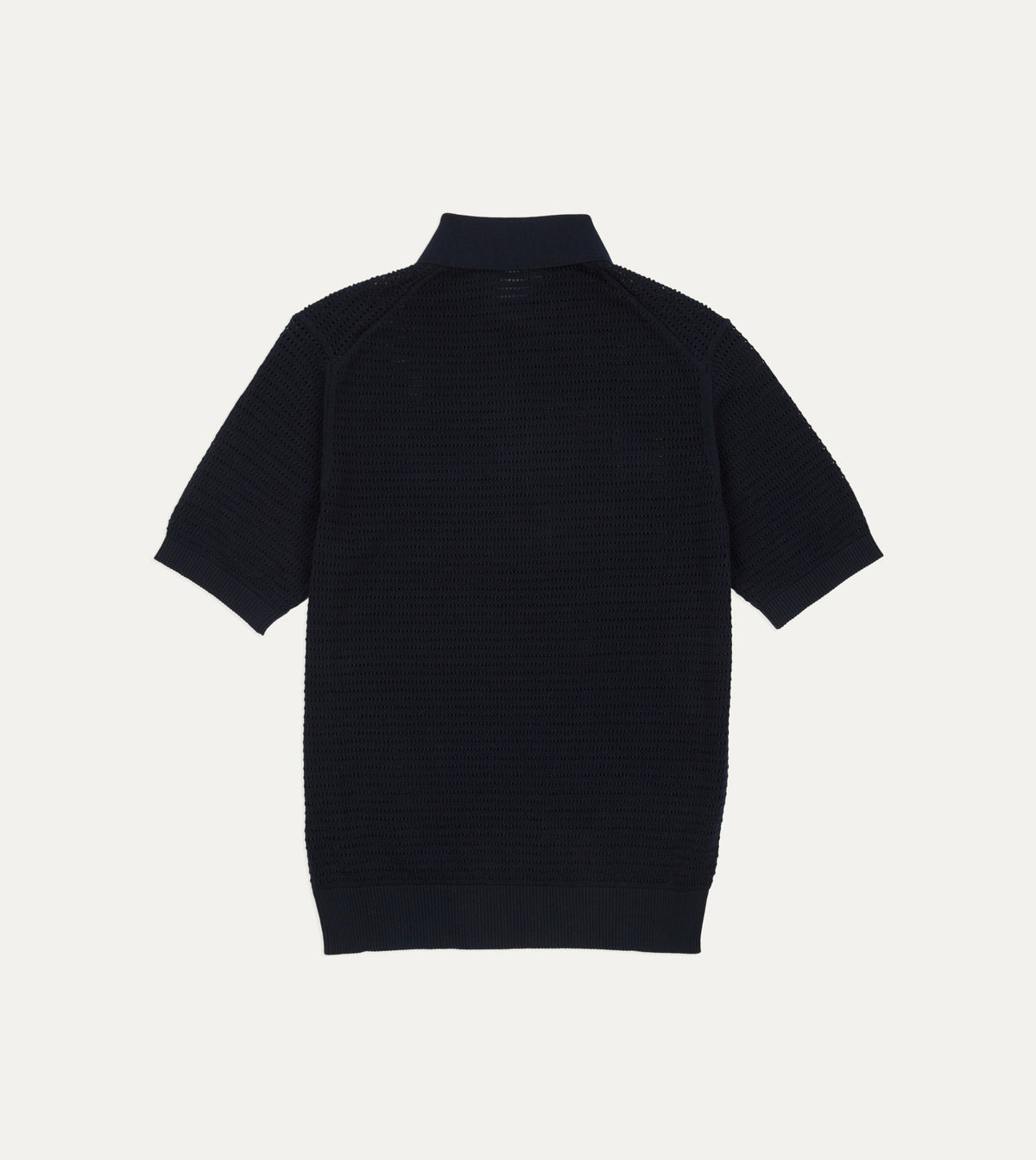 Drake's Navy Waffle Knit Cotton Short-Sleeve Polo Shirt