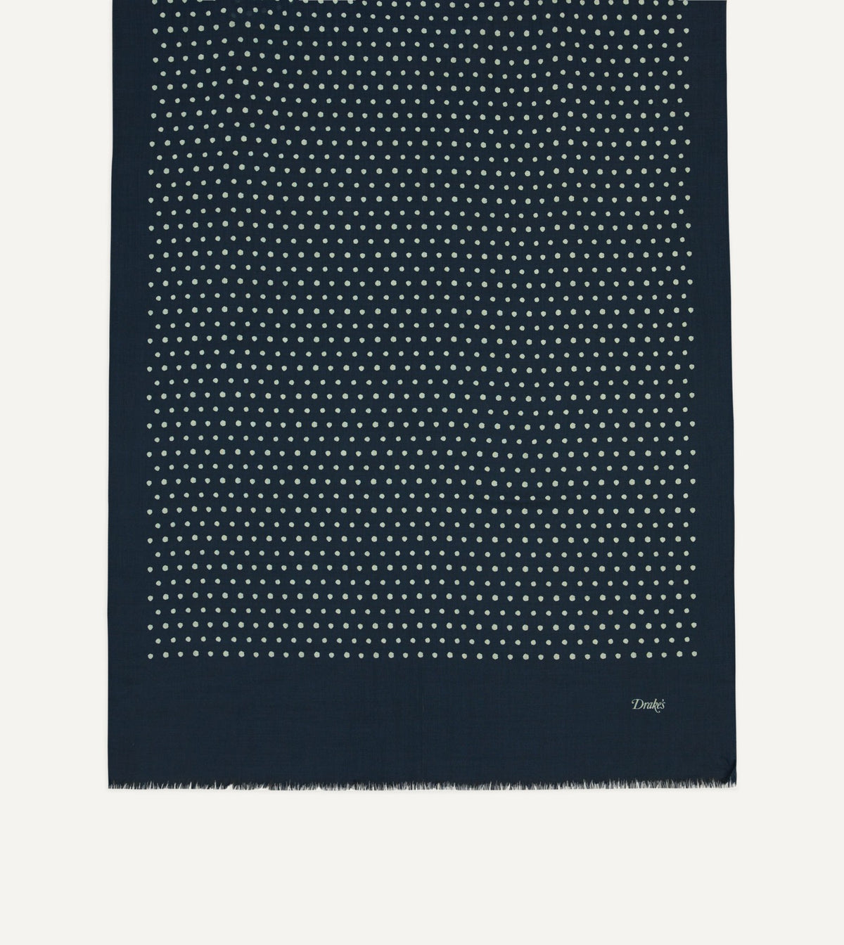 Drake's Navy Polka Dot Wool Scarf