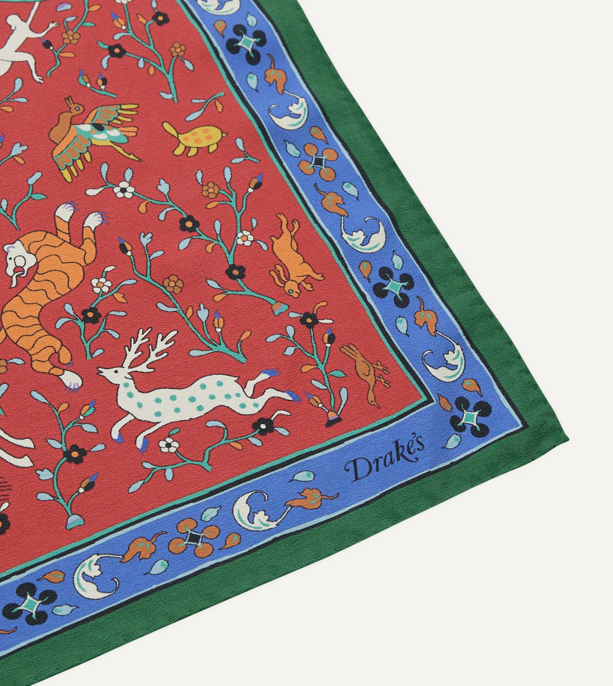 Drake's Red Animals and Flowers Print Silk Bandana
