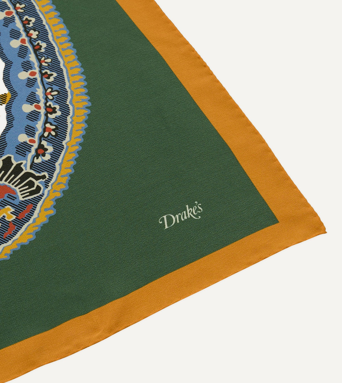 Drake's Green Jumbo Paisley Print Silk Bandana