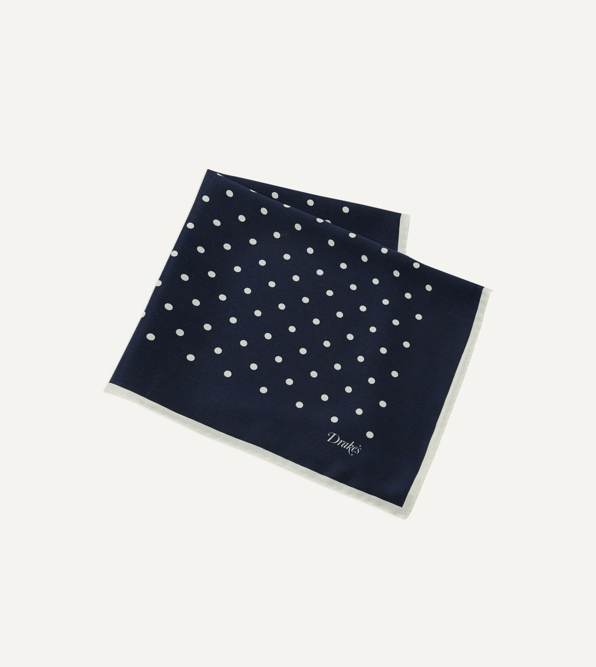 Drake's Navy Polka Dot Print Silk Pocket Square