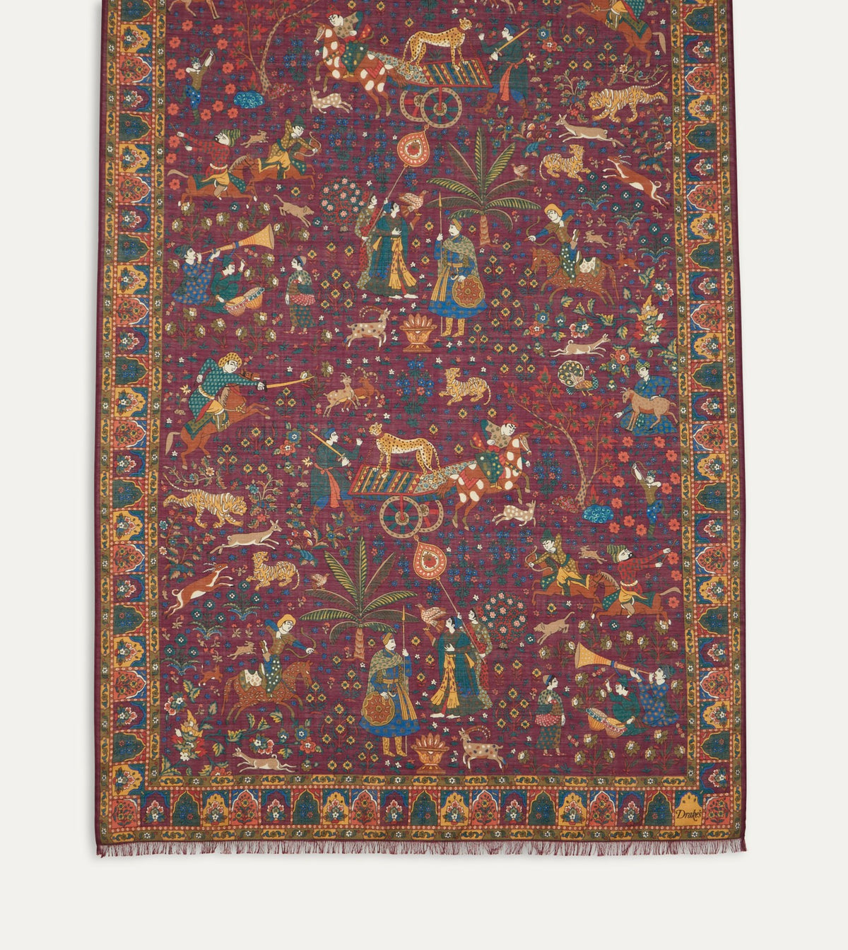 Drake's Magenta Mughal Hunter Print Wool-Silk Scarf