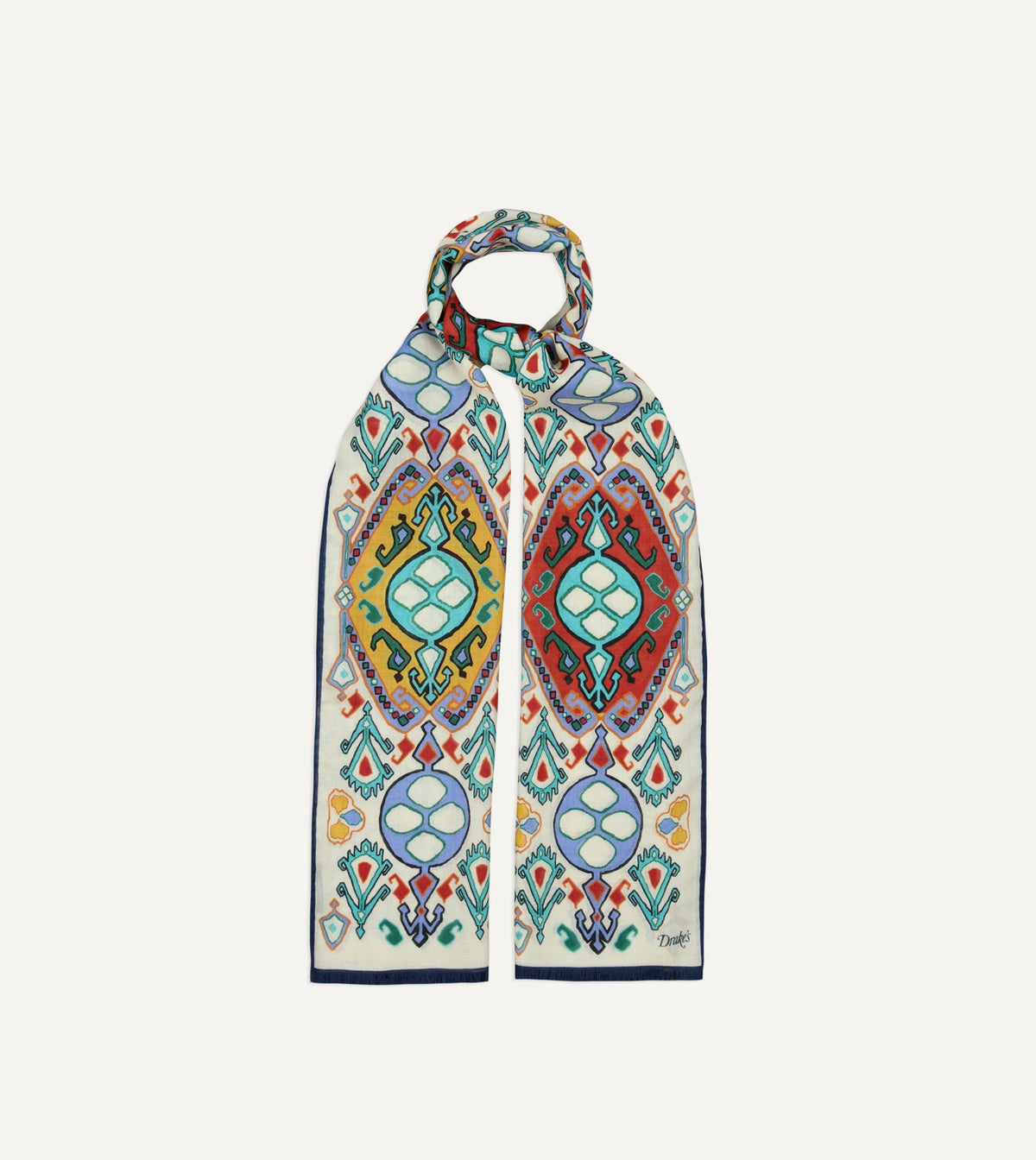 Drake's Ecru Tapestry Print Wool Silk Scarf