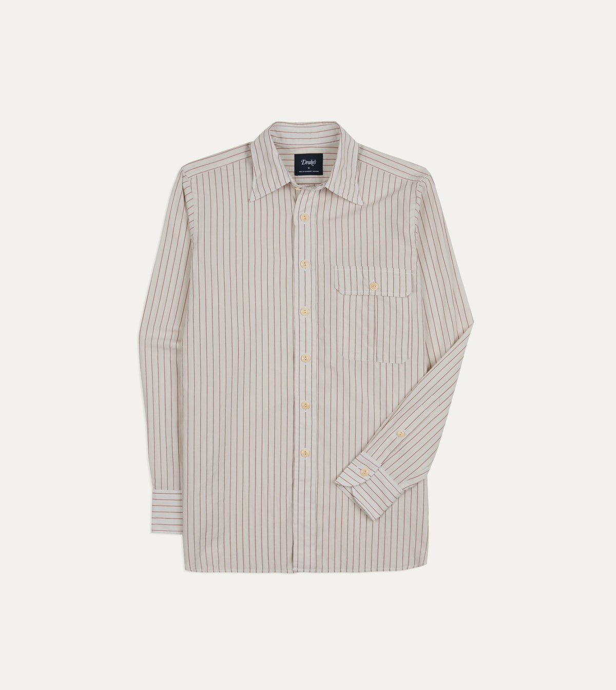 Drake's Ecru and Red Pencil Stripe Linen-Cotton Long Point Collar Shirt