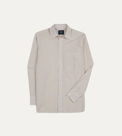 Drake's Ecru and Red Pencil Stripe Linen-Cotton Long Point Collar Shirt
