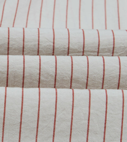 Drake's Ecru and Red Pencil Stripe Linen-Cotton Long Point Collar Shirt