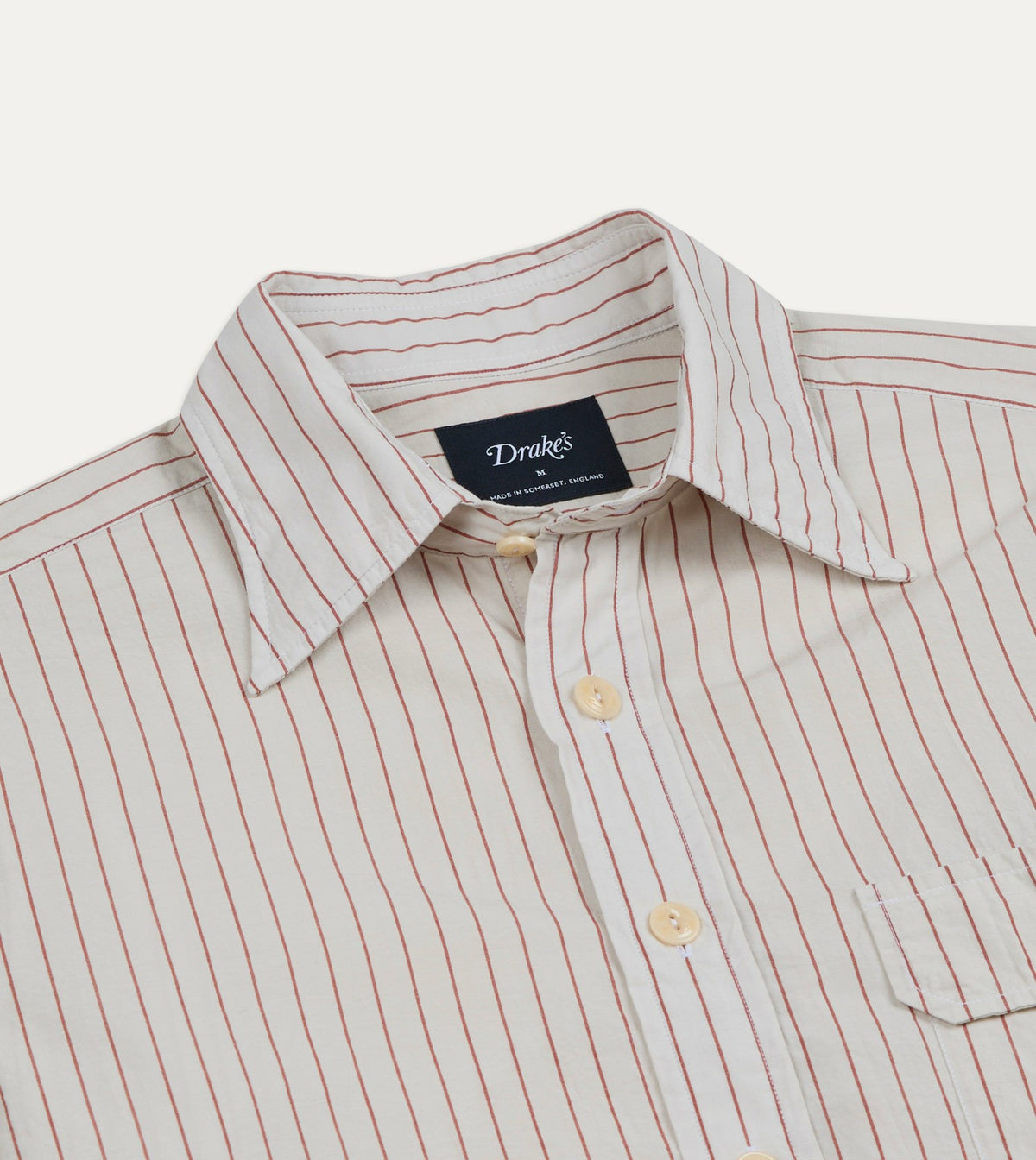 Drake's Ecru and Red Pencil Stripe Linen-Cotton Long Point Collar Shirt