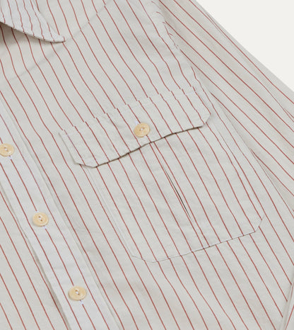 Drake's Ecru and Red Pencil Stripe Linen-Cotton Long Point Collar Shirt