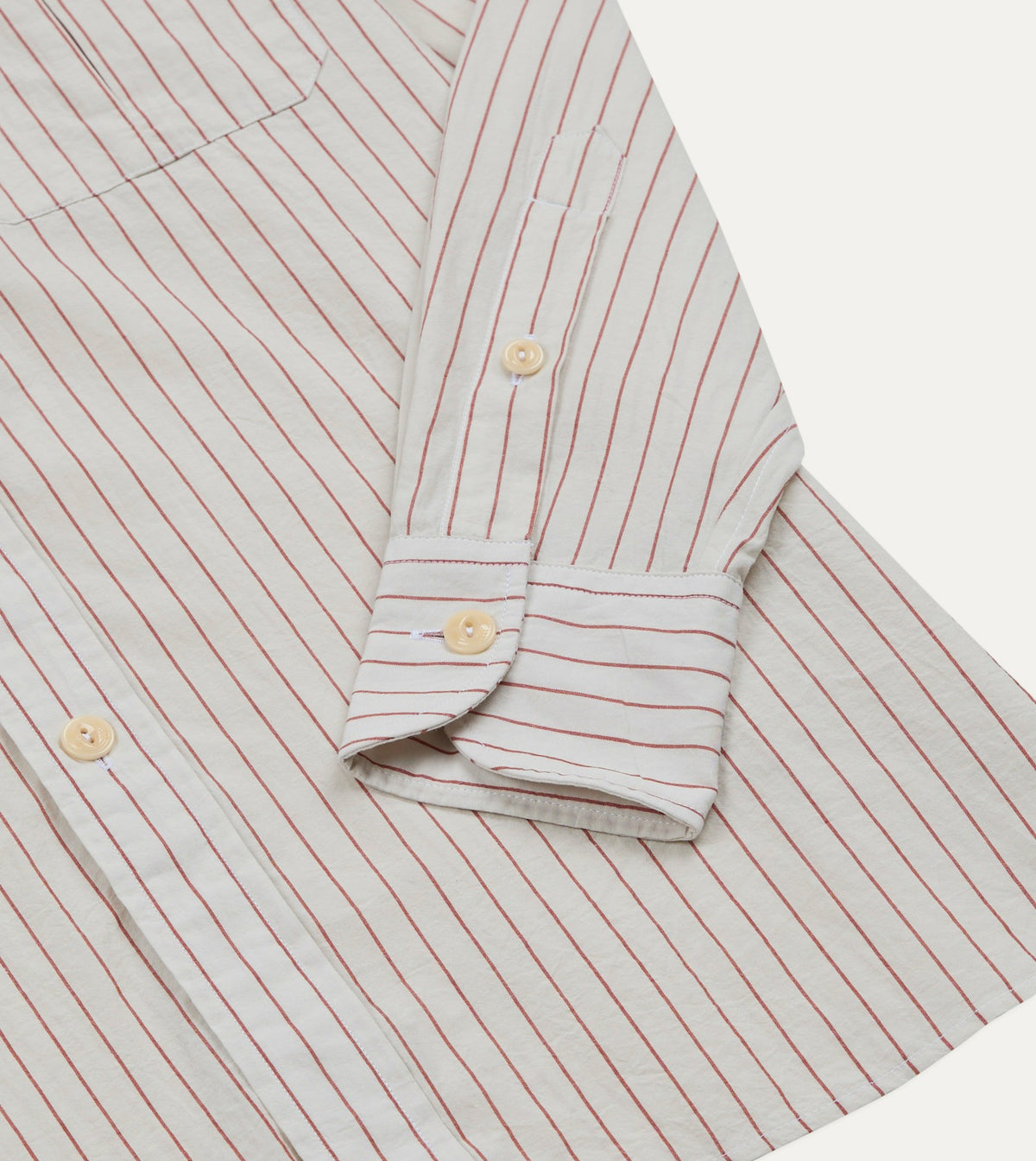 Drake's Ecru and Red Pencil Stripe Linen-Cotton Long Point Collar Shirt