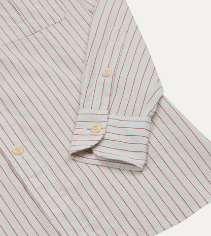 Drake's Ecru and Red Pencil Stripe Linen-Cotton Long Point Collar Shirt