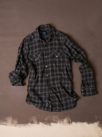 Drake's Grey Check Cotton-Silk Two-Pocket Long Point Collar Work Shirt