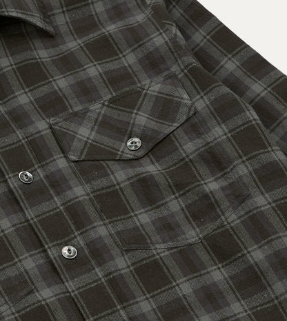 Drake's Grey Check Cotton-Silk Two-Pocket Long Point Collar Work Shirt