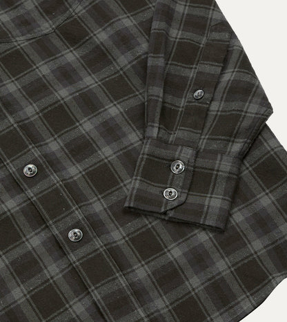 Drake's Grey Check Cotton-Silk Two-Pocket Long Point Collar Work Shirt