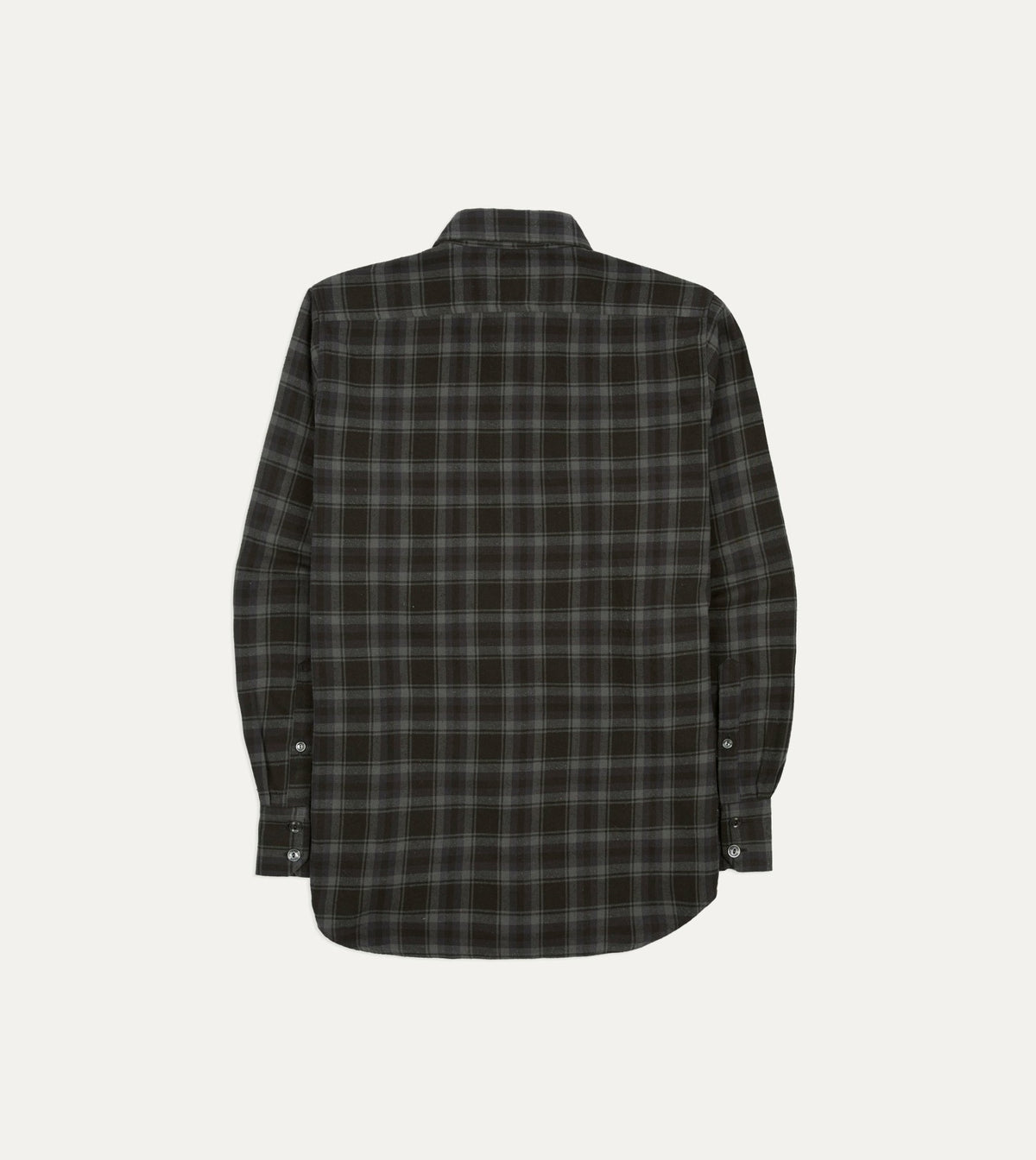 Drake's Grey Check Cotton-Silk Two-Pocket Long Point Collar Work Shirt