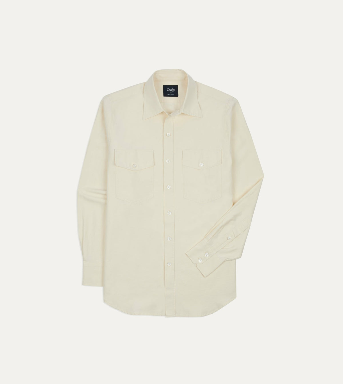 Drake's Ecru Cotton-Linen Two-Pocket Long Point Collar Work Shirt