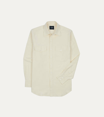 Drake's Ecru Cotton-Linen Two-Pocket Long Point Collar Work Shirt
