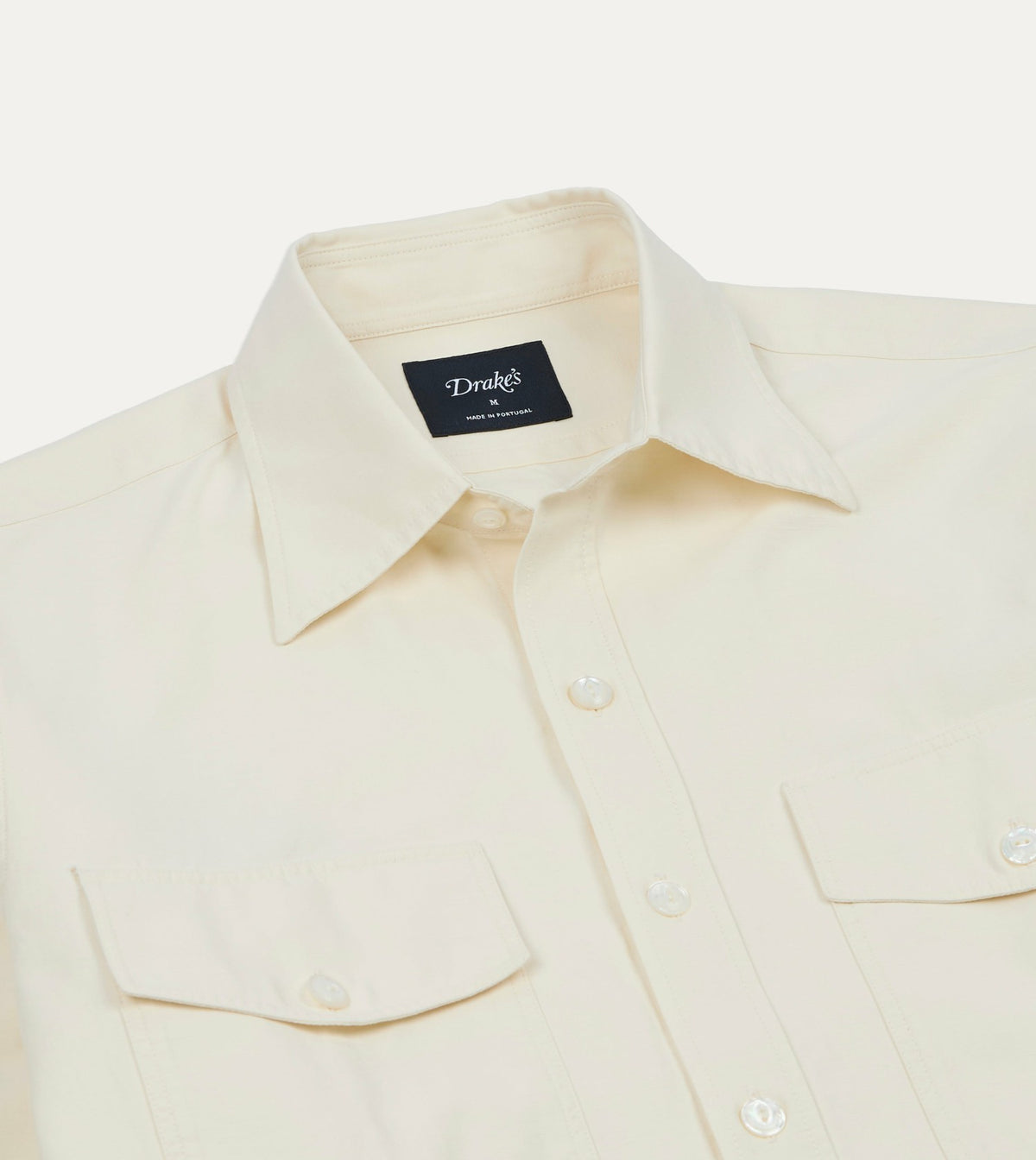 Drake's Ecru Cotton-Linen Two-Pocket Long Point Collar Work Shirt