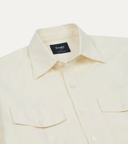 Drake's Ecru Cotton-Linen Two-Pocket Long Point Collar Work Shirt