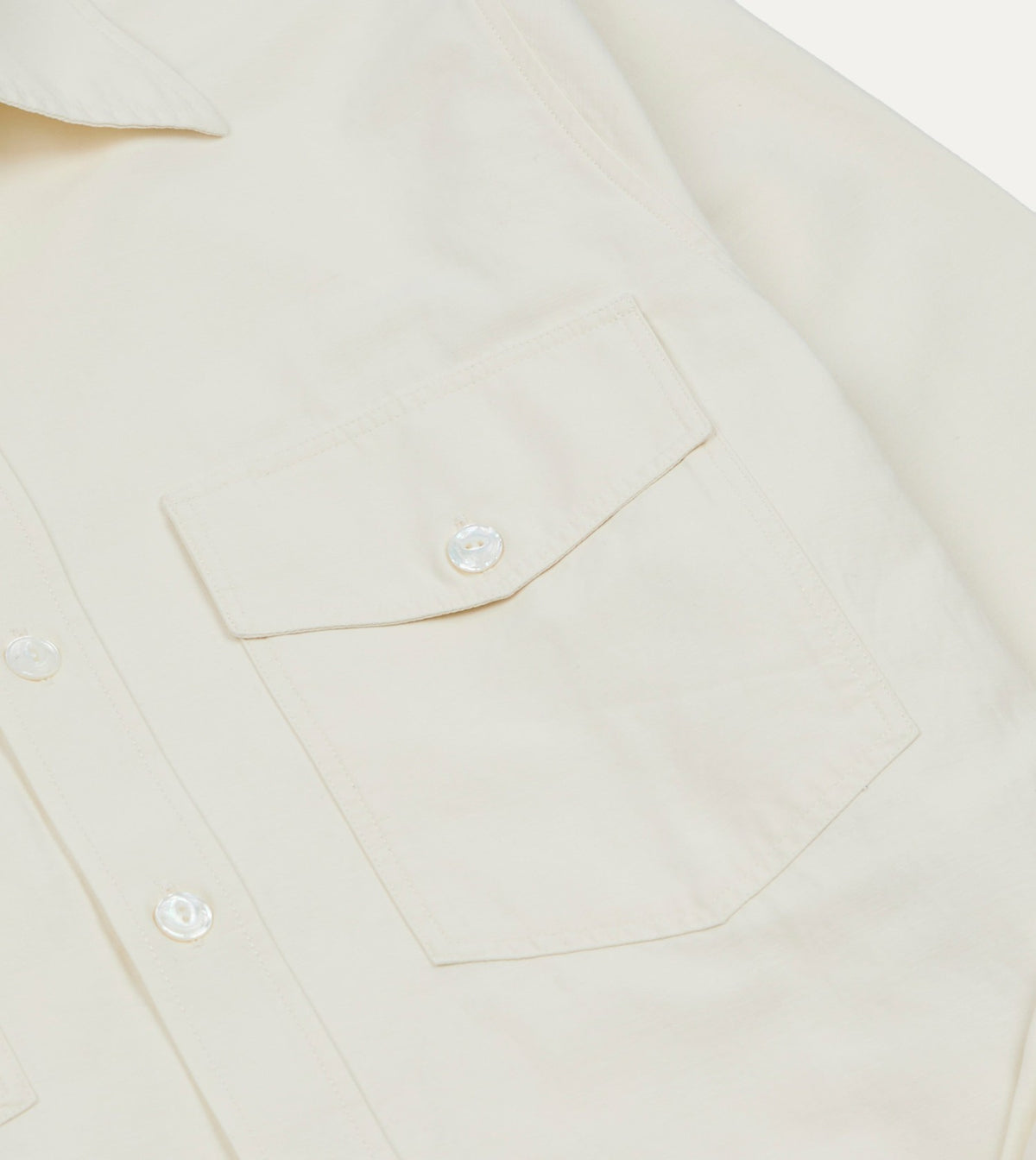 Drake's Ecru Cotton-Linen Two-Pocket Long Point Collar Work Shirt