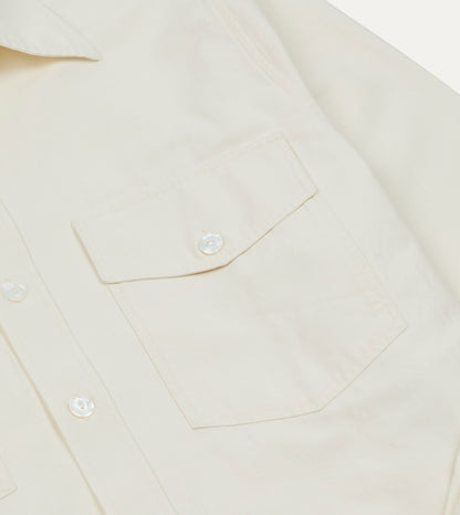 Drake's Ecru Cotton-Linen Two-Pocket Long Point Collar Work Shirt