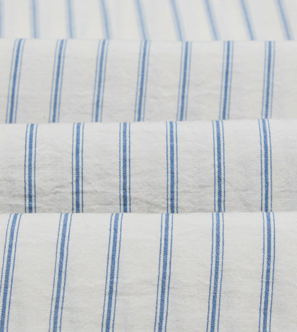 Drake's White and Blue Stripe Linen-Cotton Long Point Collar Shirt