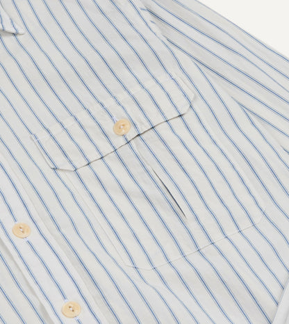Drake's White and Blue Stripe Linen-Cotton Long Point Collar Shirt