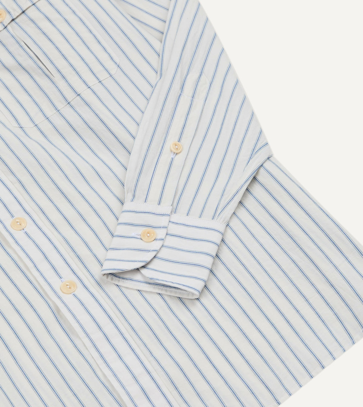 Drake's White and Blue Stripe Linen-Cotton Long Point Collar Shirt
