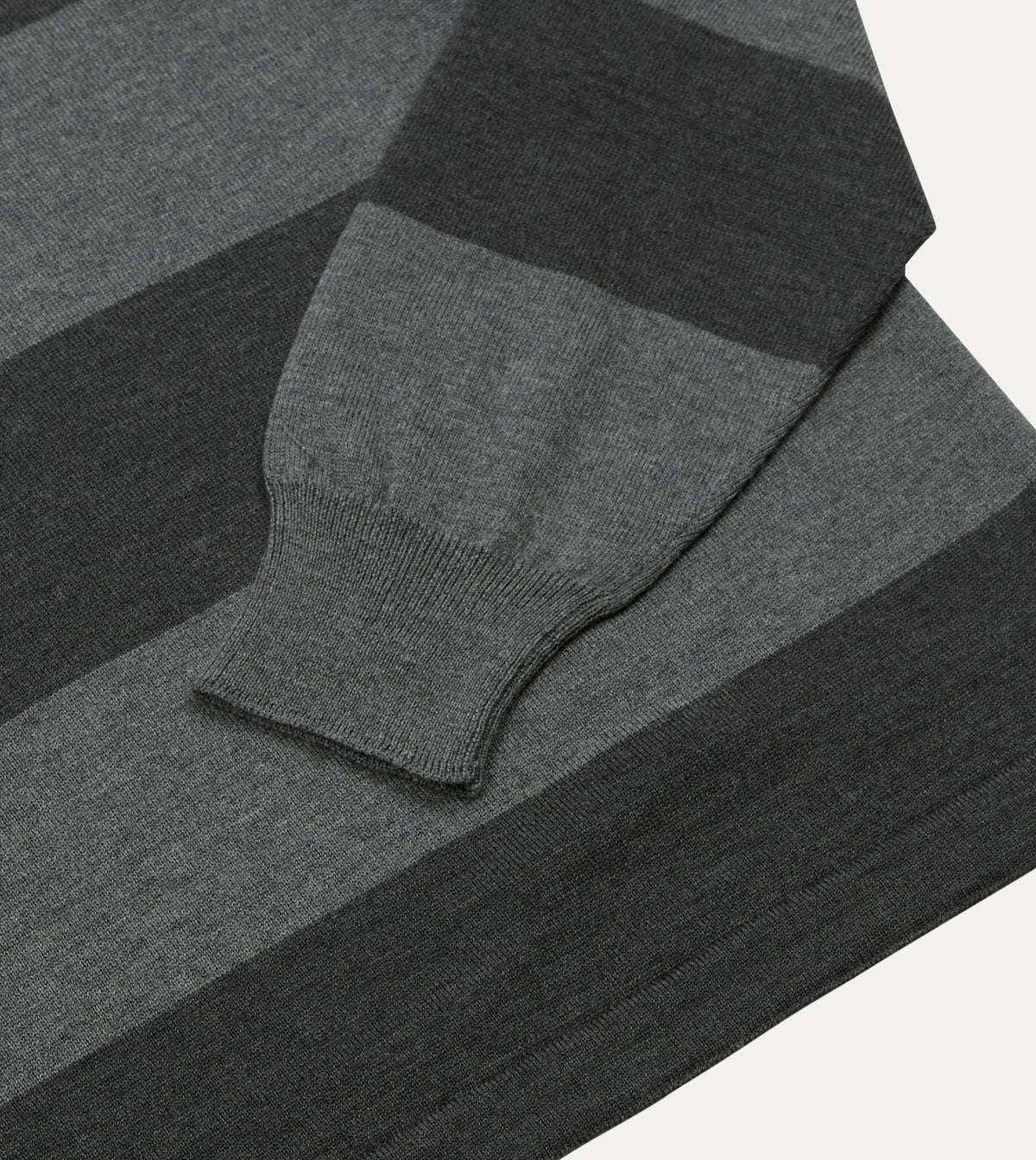 Drake's Grey Block Stripe Knitted Rugby Shirt
