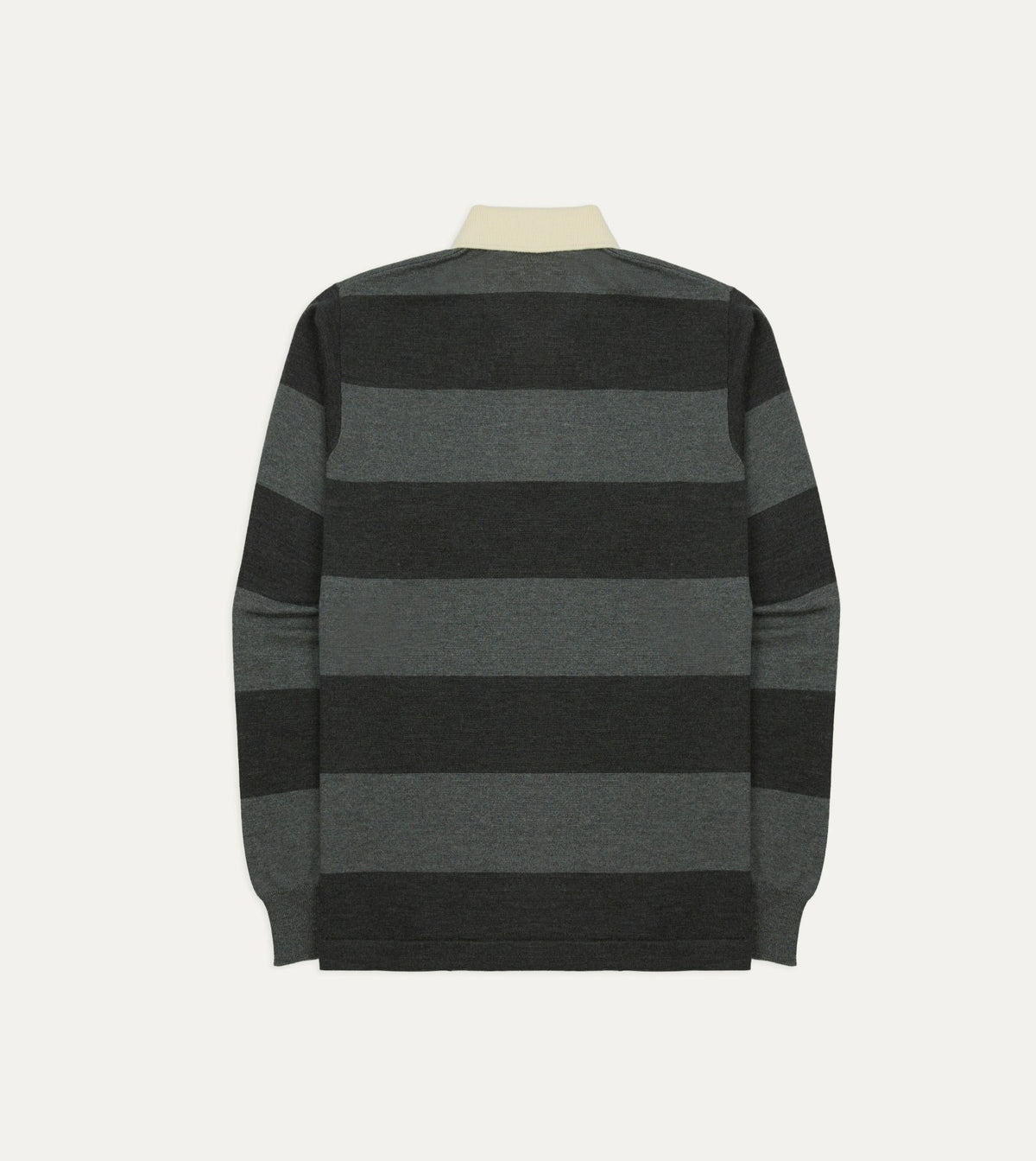 Drake's Grey Block Stripe Knitted Rugby Shirt