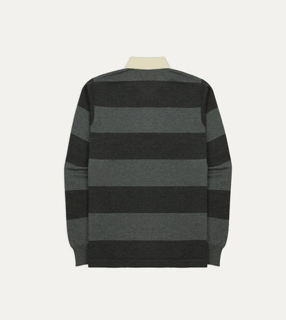 Drake's Grey Block Stripe Knitted Rugby Shirt