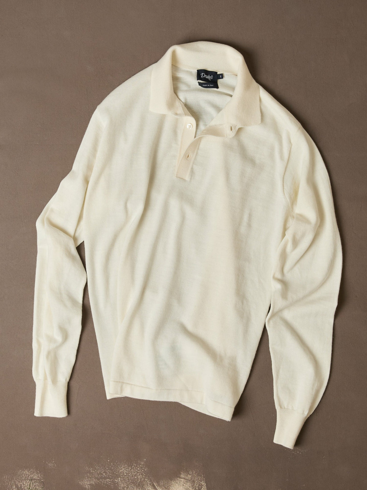 Drake's Ecru Merino Wool Knitted Rugby Shirt